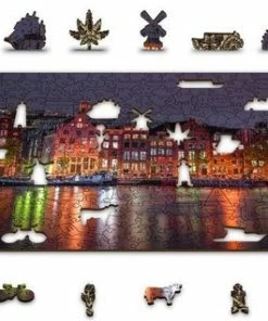 Wooden City Amsterdam Bij Nacht XL - Houten Vormpuzzel - 52x38 Cm - 600 Stukjes -Goedkope puzzels winkel 550x318 1