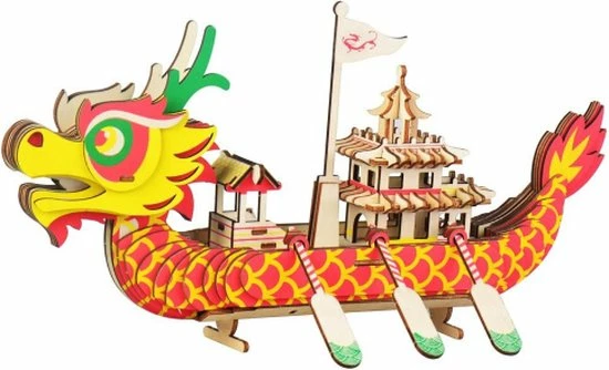 De Bouwplaats Bouwpakket 3D Puzzel Chinese Drakenboot Van Hout- Gekleurd 2 De Bouwplaats Bouwpakket 3D Puzzel Chinese Drakenboot Van Hout- Gekleurd - Afbeelding 2