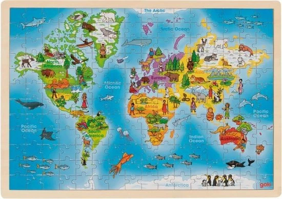 Goki Legpuzzel Wereldkaart Hout 192-delig 1 Goki Legpuzzel Wereldkaart Hout 192-delig