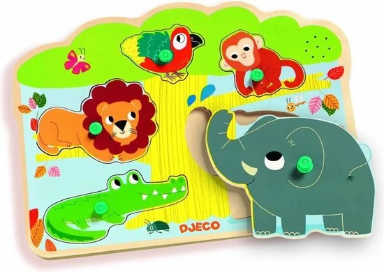 Djeco Geluidenpuzzel - De Zoo - 5 Stukjes 1 Djeco Geluidenpuzzel - De Zoo - 5 Stukjes