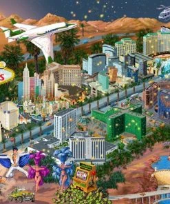 Wooden City Welkom In Las Vegas XL - Houten Vormpuzzel - 52x37,5 Cm - 1000 Stukjes