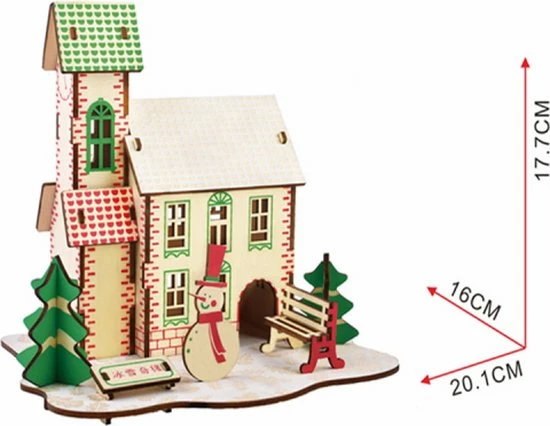 De Bouwplaats Bouwpakket 3D Puzzel Huisje Kerst Winter Sneeuwpop Van Hout 3 De Bouwplaats Bouwpakket 3D Puzzel Huisje Kerst Winter Sneeuwpop Van Hout - Afbeelding 3