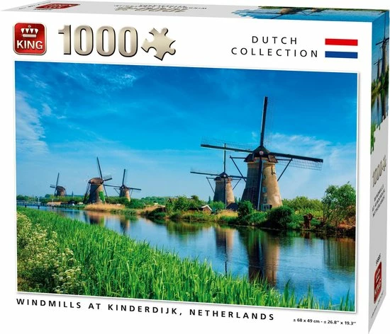 King Legpuzzel Windmolens Kinderdijk 1000 Stukjes 1 King Legpuzzel Windmolens Kinderdijk 1000 Stukjes