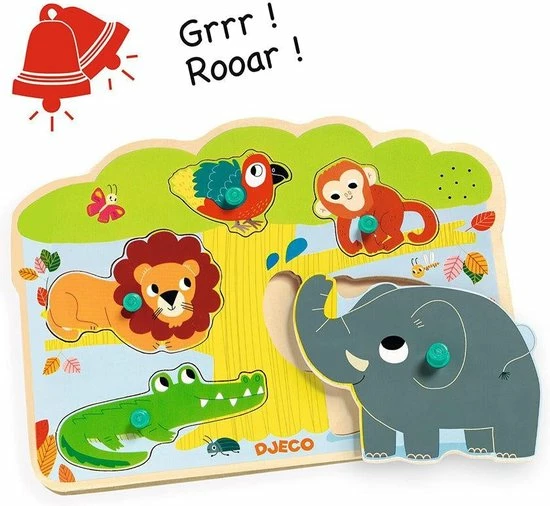 Djeco Geluidenpuzzel - De Zoo - 5 Stukjes 4 Djeco Geluidenpuzzel - De Zoo - 5 Stukjes - Afbeelding 4