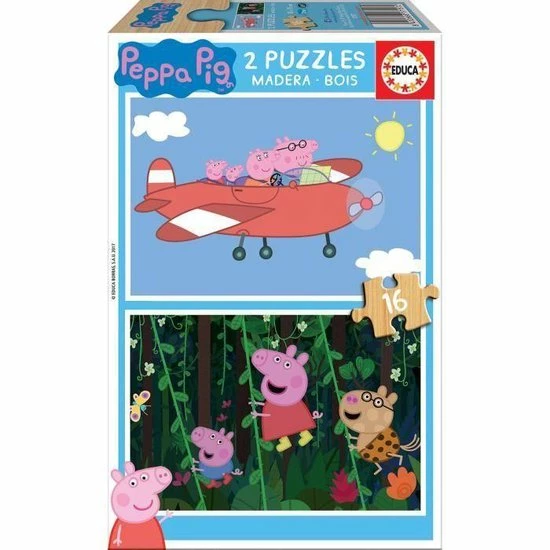 Educa HOUT: Peppa Pig - 2 X 16 Stukjes 1 Educa HOUT: Peppa Pig - 2 X 16 Stukjes