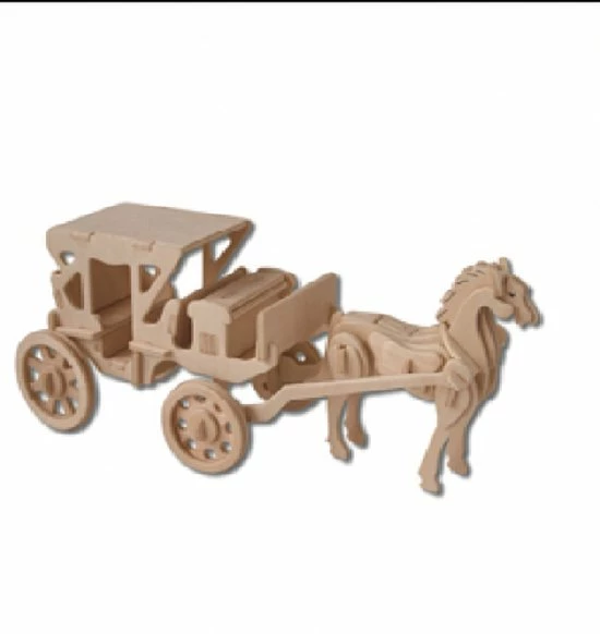 De Bouwplaats Bouwpakket 3D Puzzel Paard En Wagen- Hout 1 De Bouwplaats Bouwpakket 3D Puzzel Paard En Wagen- Hout