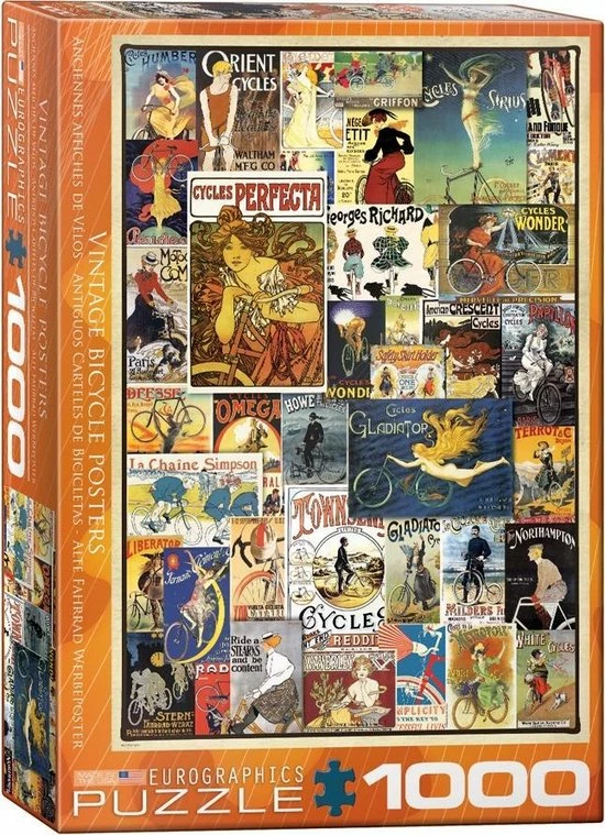 Eurographics Puzzel Vintage Bicycle Posters - 1000 Stukjes 1 Eurographics Puzzel Vintage Bicycle Posters - 1000 Stukjes